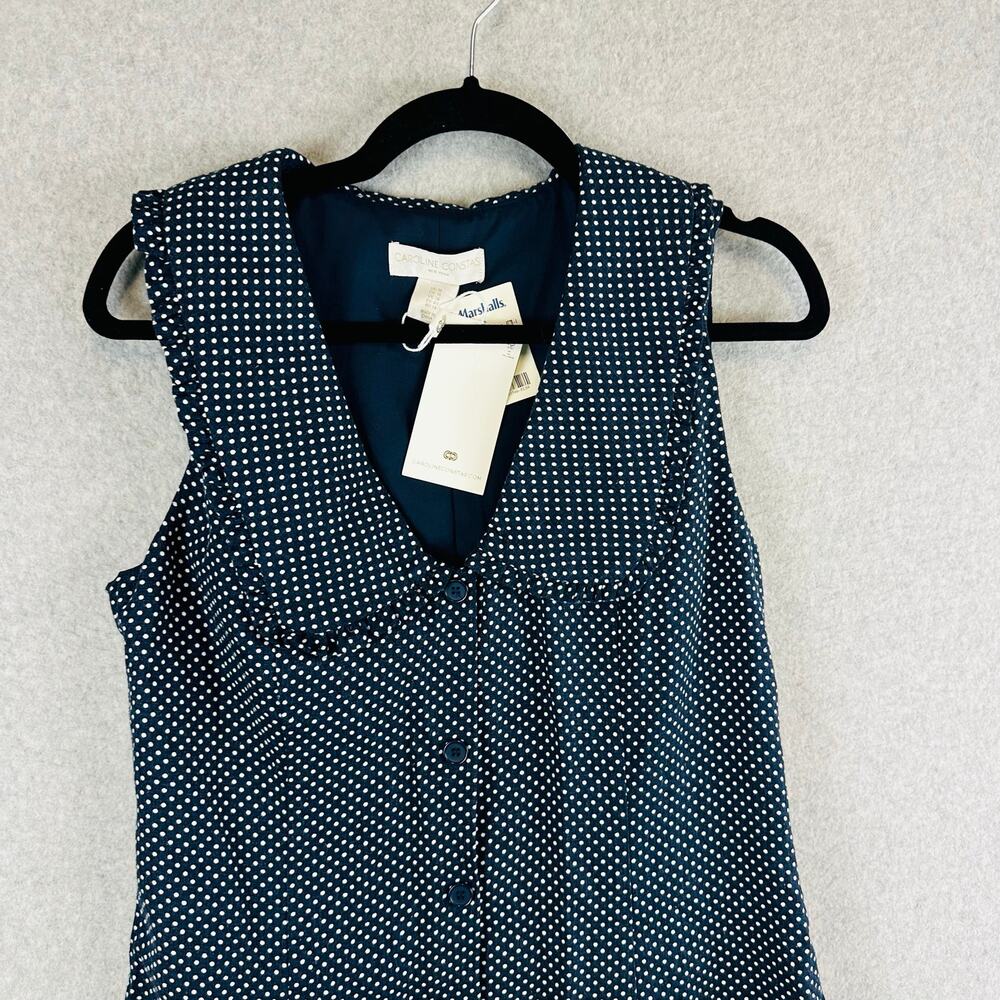 New Caroline Constas Womans Sz 10 Dress Linen Blend Blue Polka Dots NWT - Picture 6 of 11